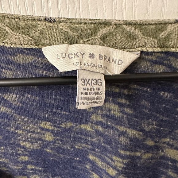 Lucky Brand 3/4 Sleeve Peasant Tunic Top Blouse 3XL Olive Green Blue Lightweight - Picture 4 of 8